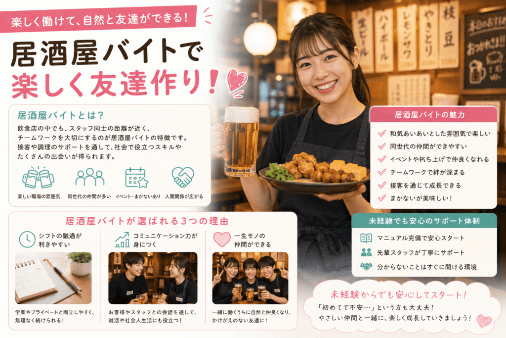 居酒屋バイトで楽しく友達作り!その魅力とコツを徹底解説