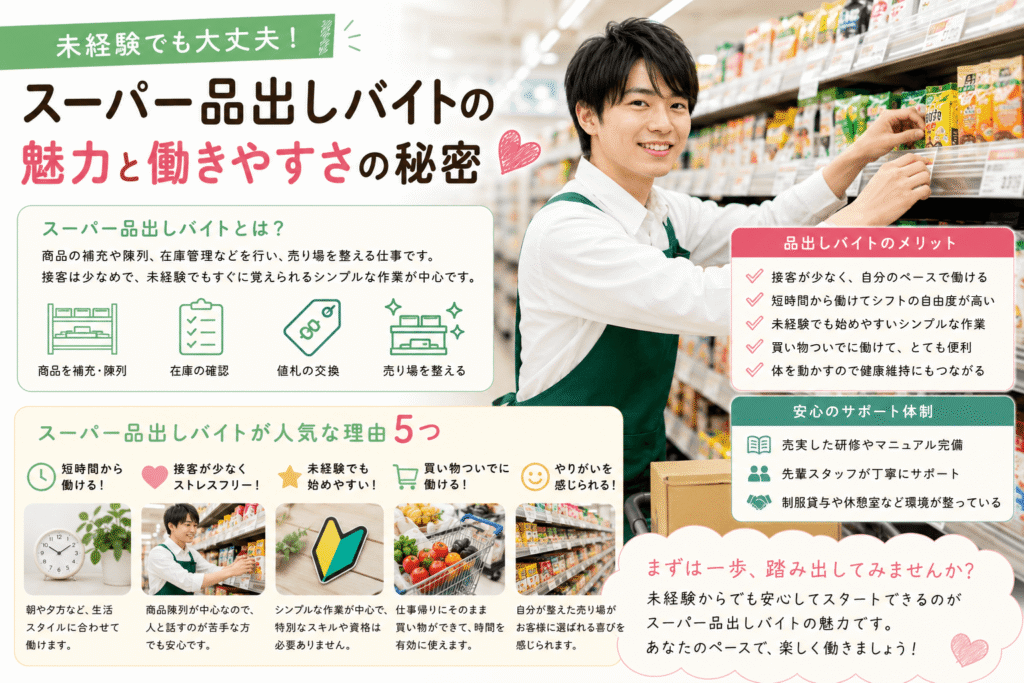 スーパー品出しバイトが人気な5つの理由と働きやすさの秘密