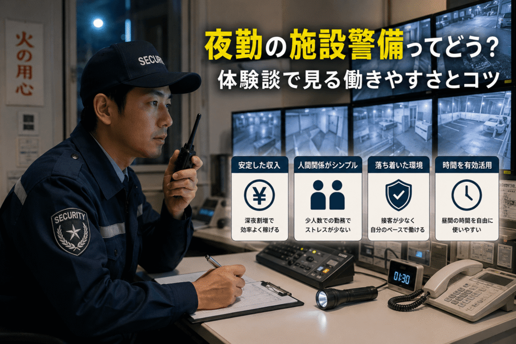 夜勤の施設警備ってどう?体験談で見る働きやすさとコツ|アルバイトワーク