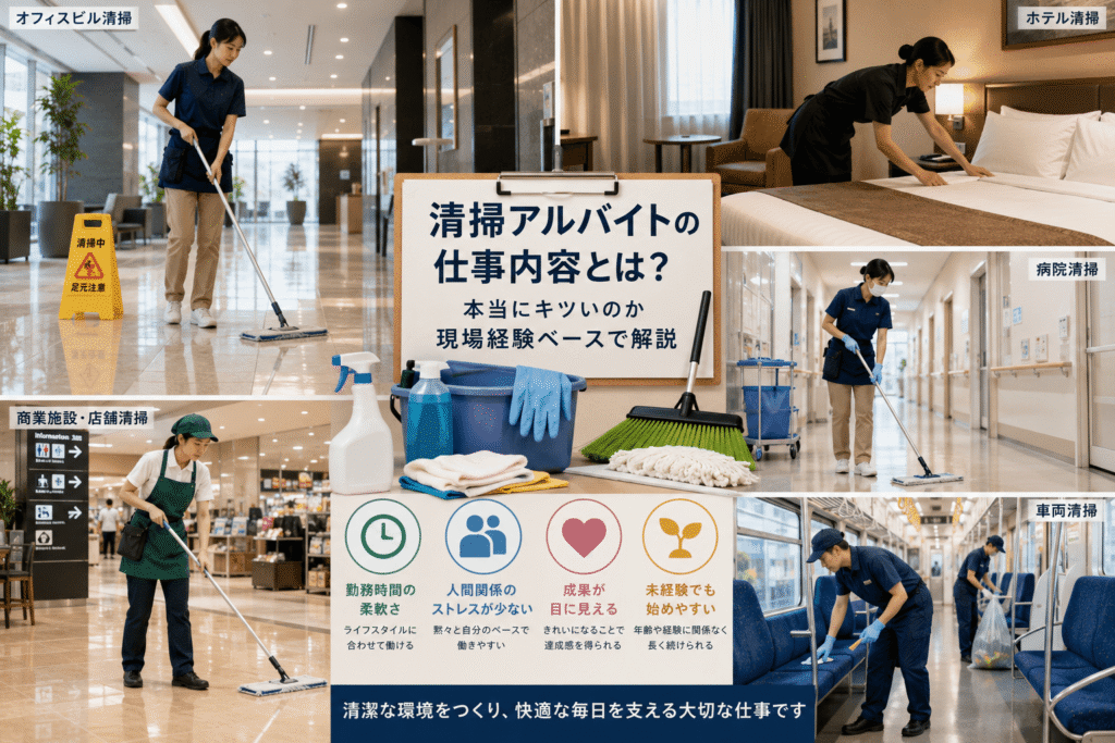 清掃アルバイトの仕事内容とは?本当にキツいのか検証