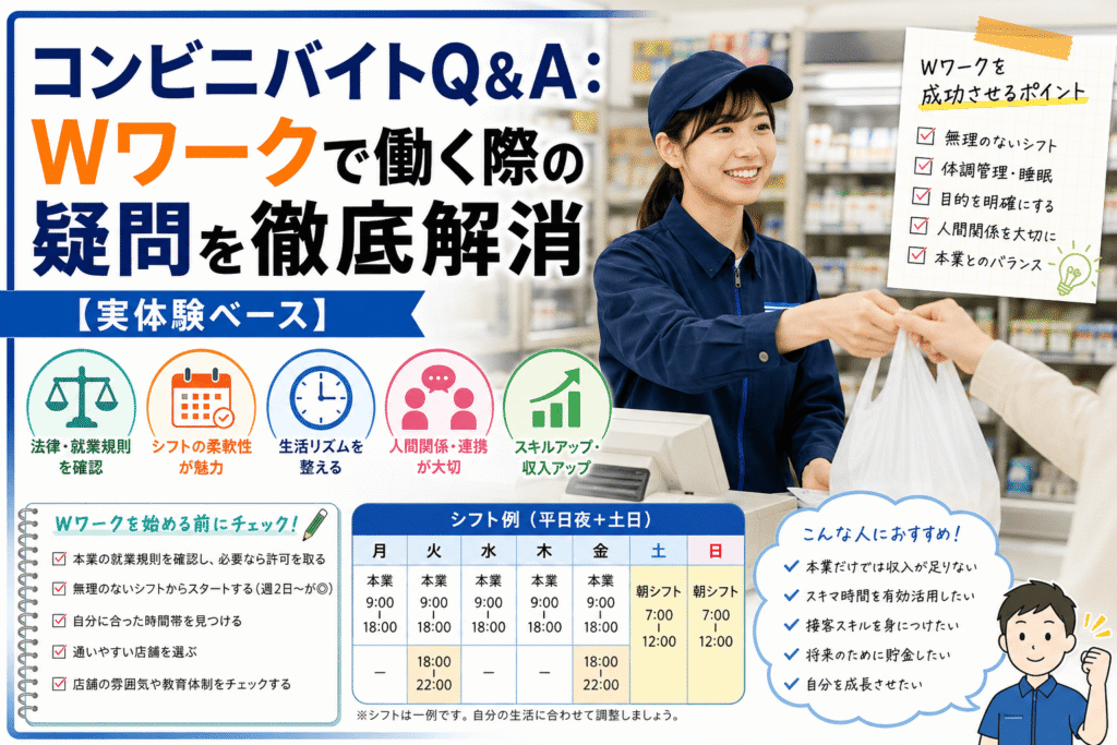 コンビニバイトQ&A:Wワークで働く際の疑問を徹底解消