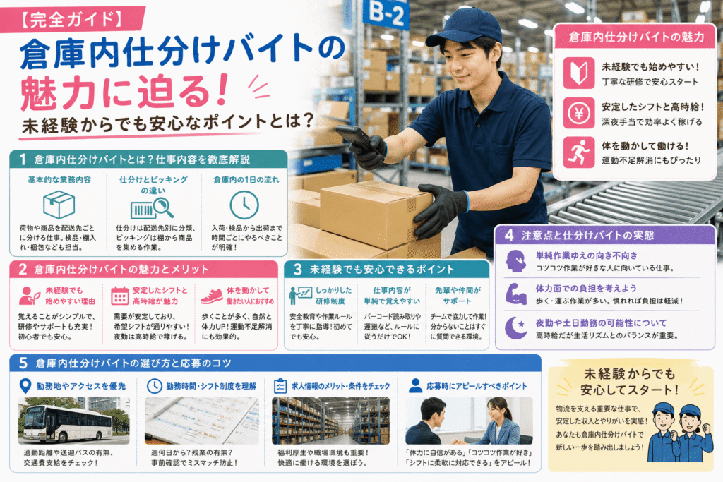 【完全ガイド】倉庫内仕分けバイトの魅力に迫る!未経験からでも安心なポイントとは?