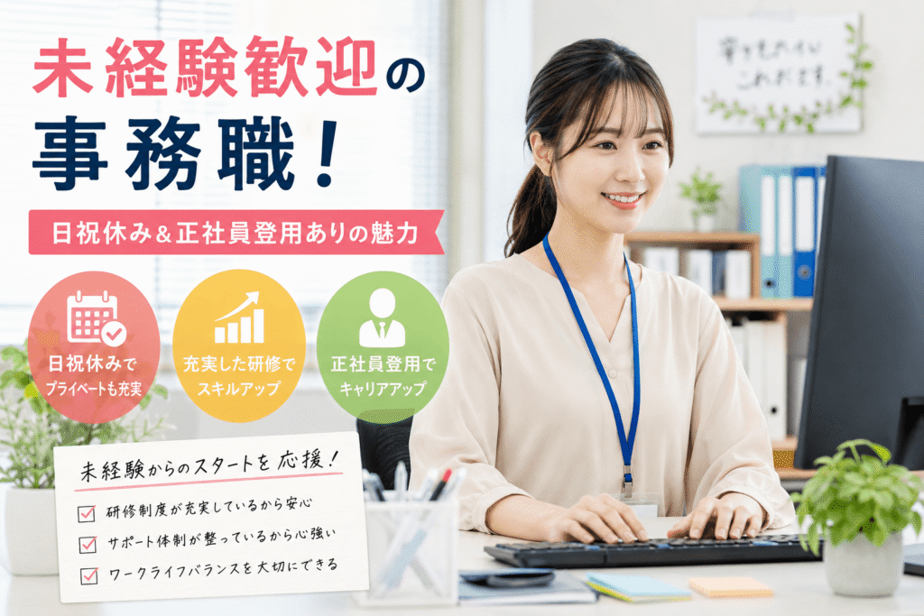未経験歓迎の事務職！日祝休み＆正社員登用ありの魅力