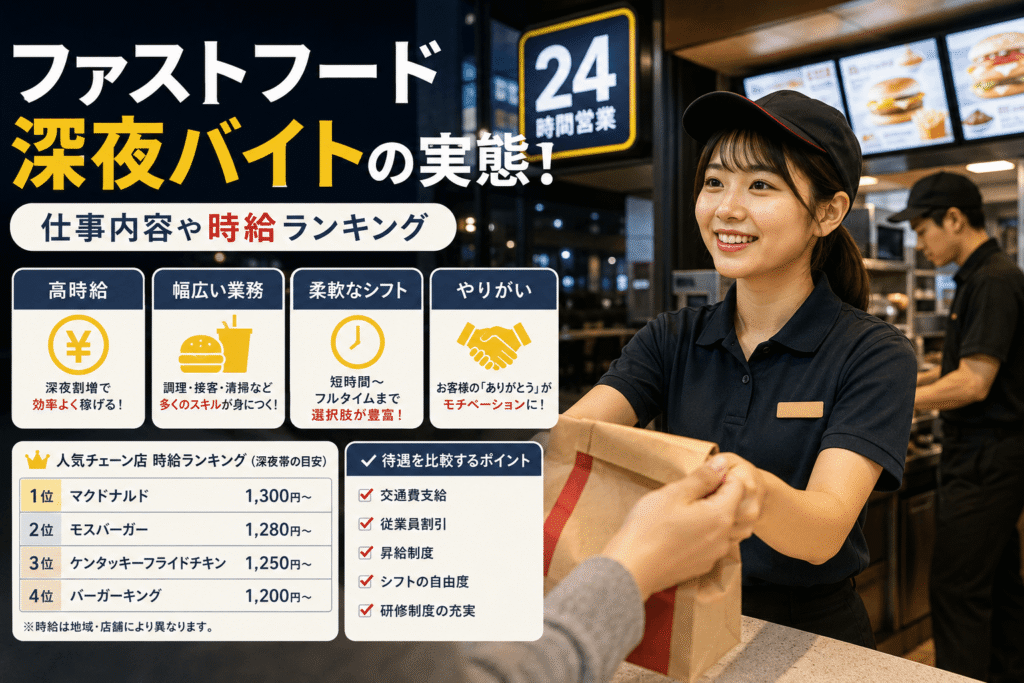 ファストフード深夜バイトの実態!仕事内容や時給ランキング