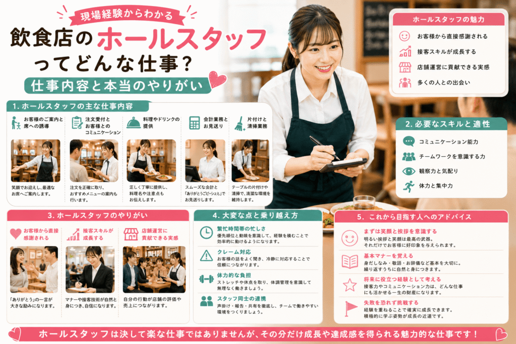 飲食店のホールスタッフってどんな仕事？知っておきたい仕事内容とやりがい