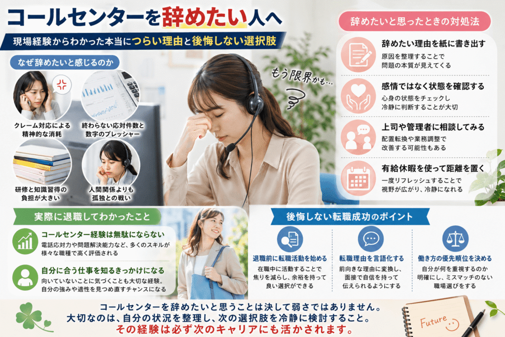 コールセンター辞めたい…リアルな体験談と転職成功のヒント10選