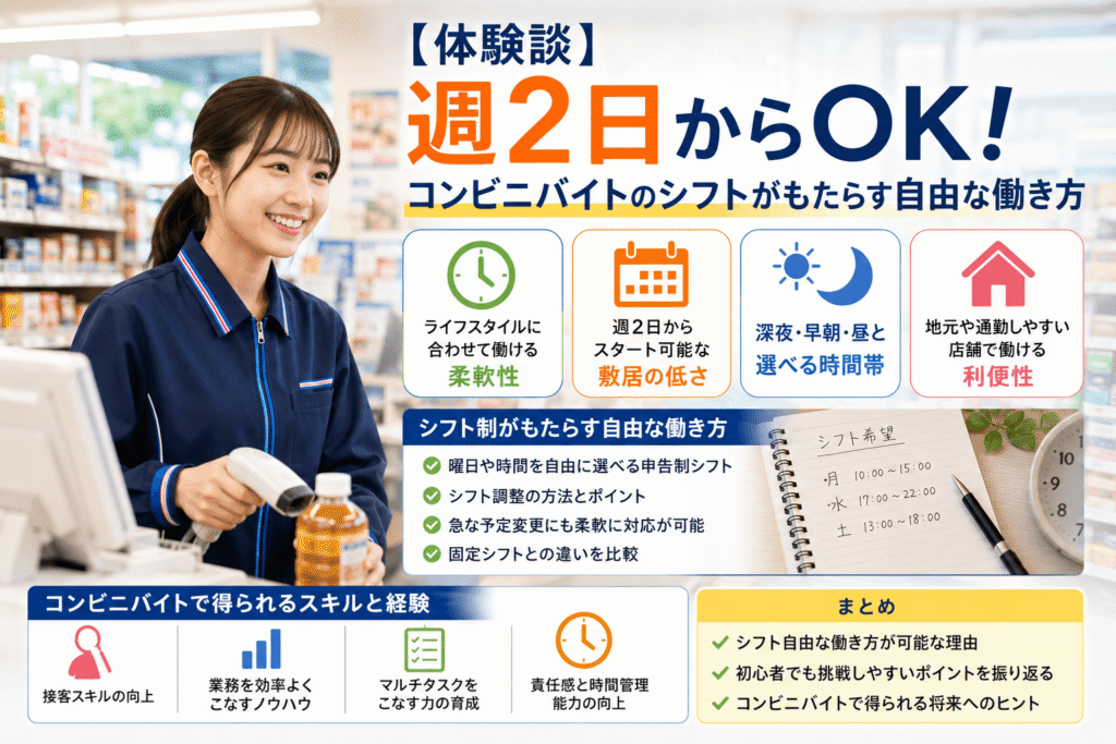 【体験談】週2日からOK！コンビニバイトのシフトがもたらす自由な働き方