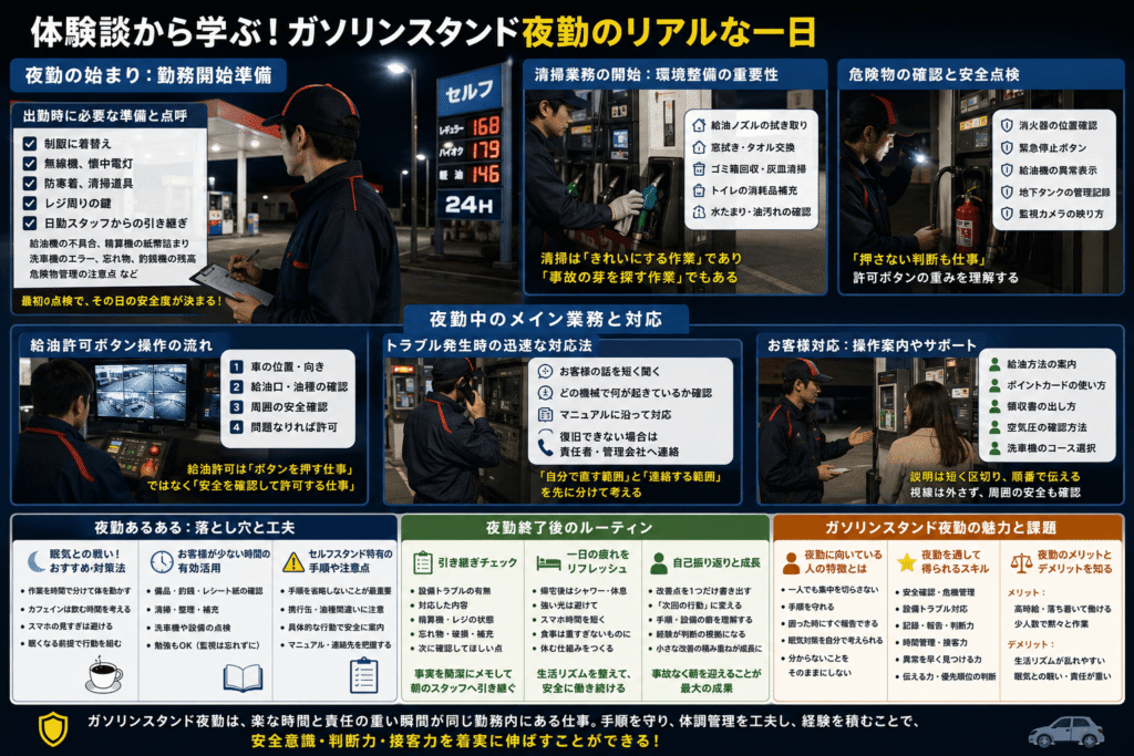 体験談から学ぶ!ガソリンスタンド夜勤のリアルな一日