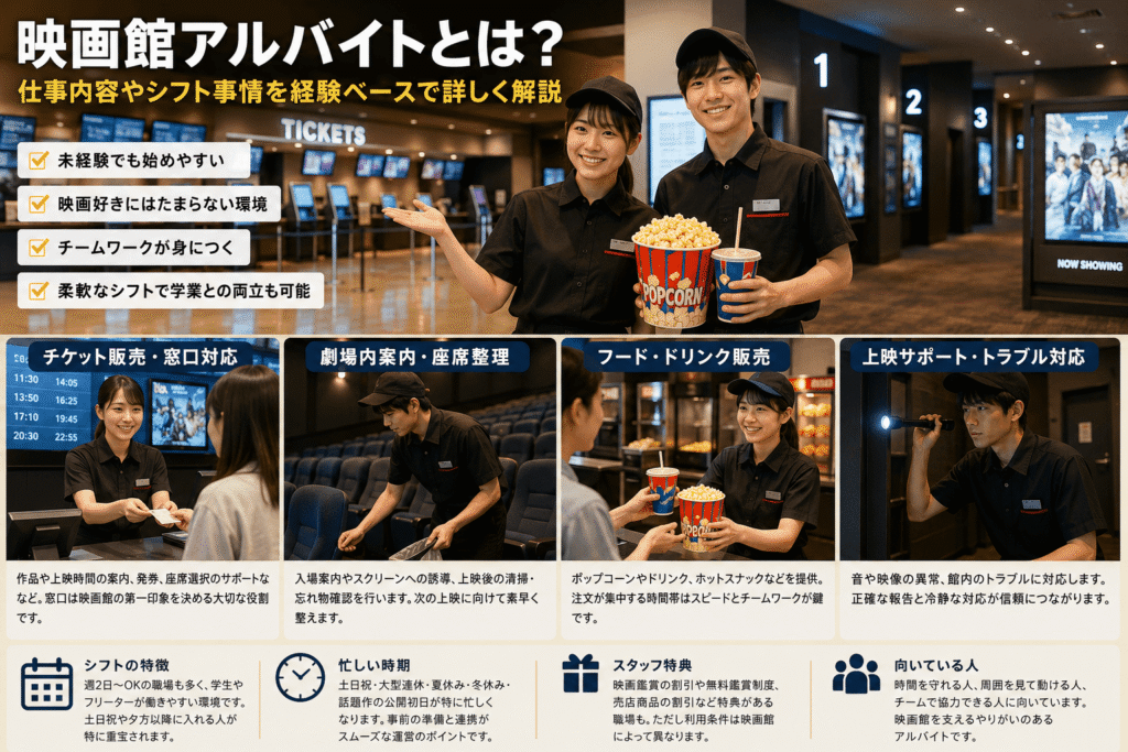映画館アルバイトとは?仕事内容やシフト事情を詳しく解説