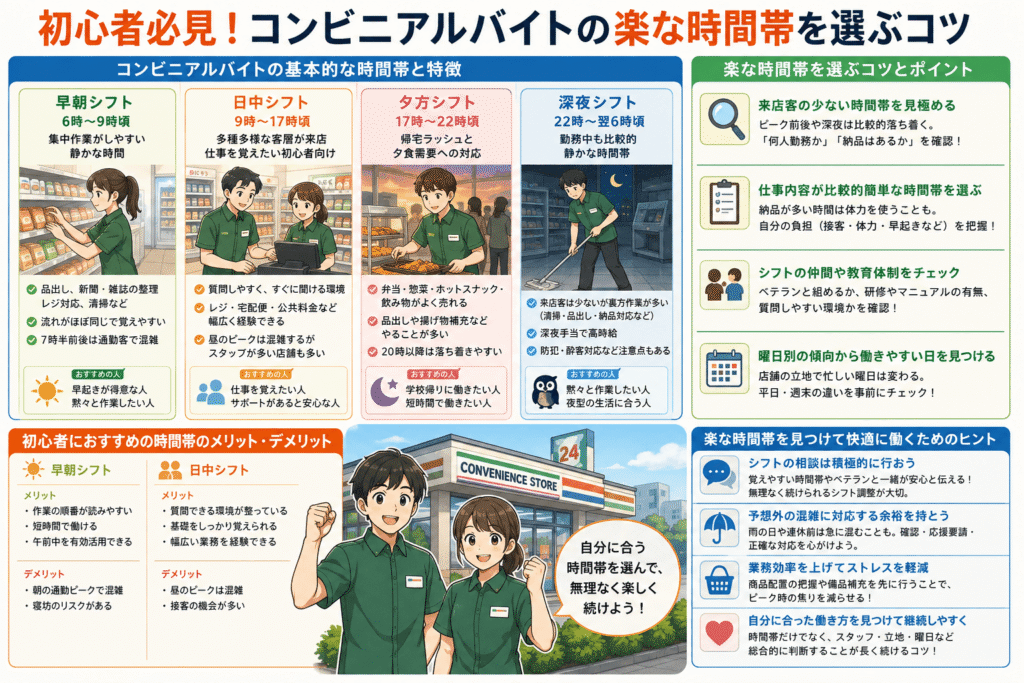 初心者必見!コンビニアルバイトの楽な時間帯を選ぶコツ