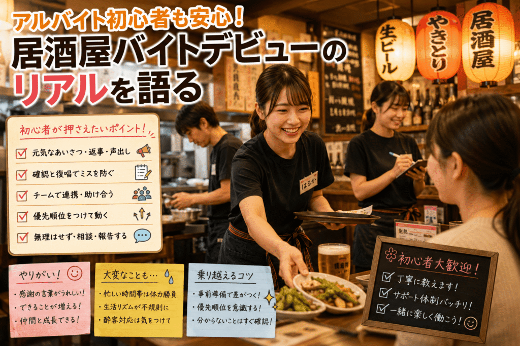 アルバイト初心者も安心!居酒屋バイトデビューのリアルを語る