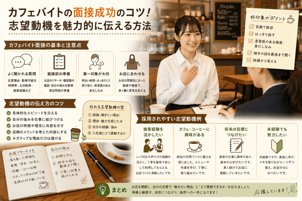 カフェバイトの面接成功のコツ!志望動機を魅力的に伝える方法