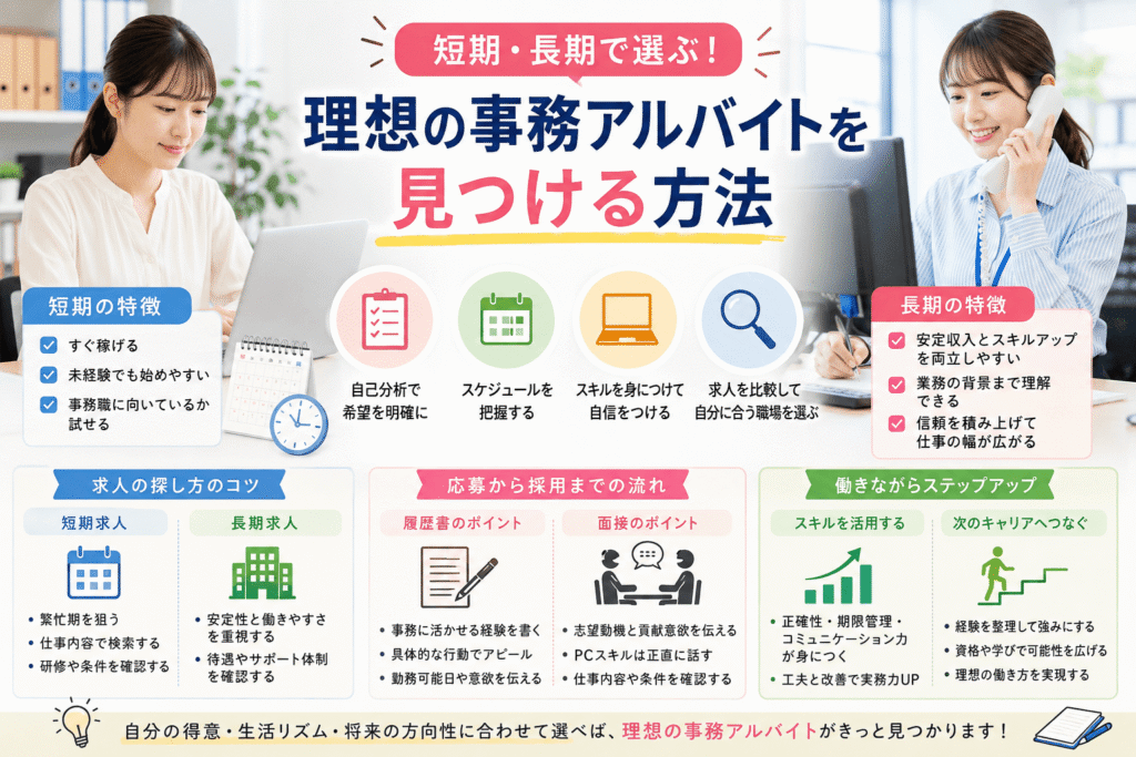 短期・長期で選ぶ!理想の事務アルバイトを見つける方法