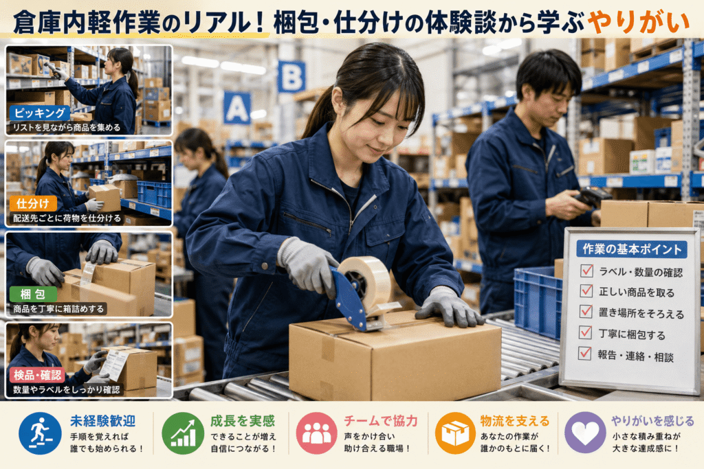 倉庫内軽作業のリアル!梱包・仕分けの体験談から学ぶやりがい