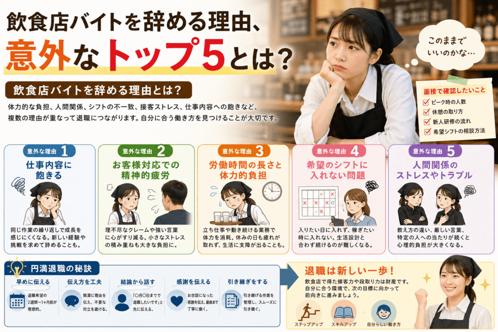 飲食店バイトを辞める理由、意外なトップ5とは?