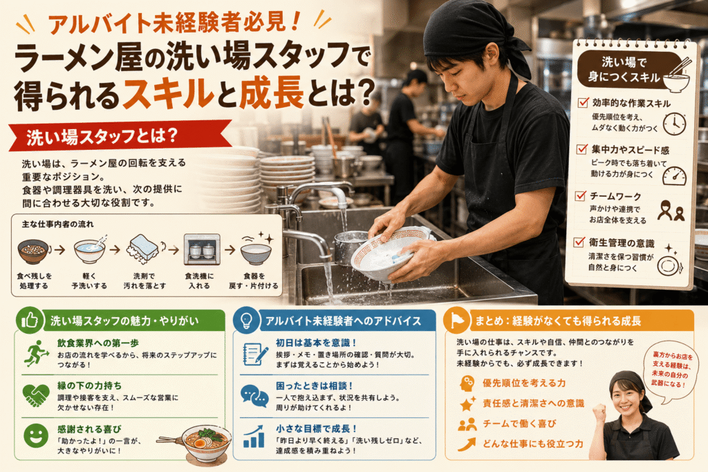 アルバイト未経験者必見!ラーメン屋の洗い場スタッフで得られるスキルとは?