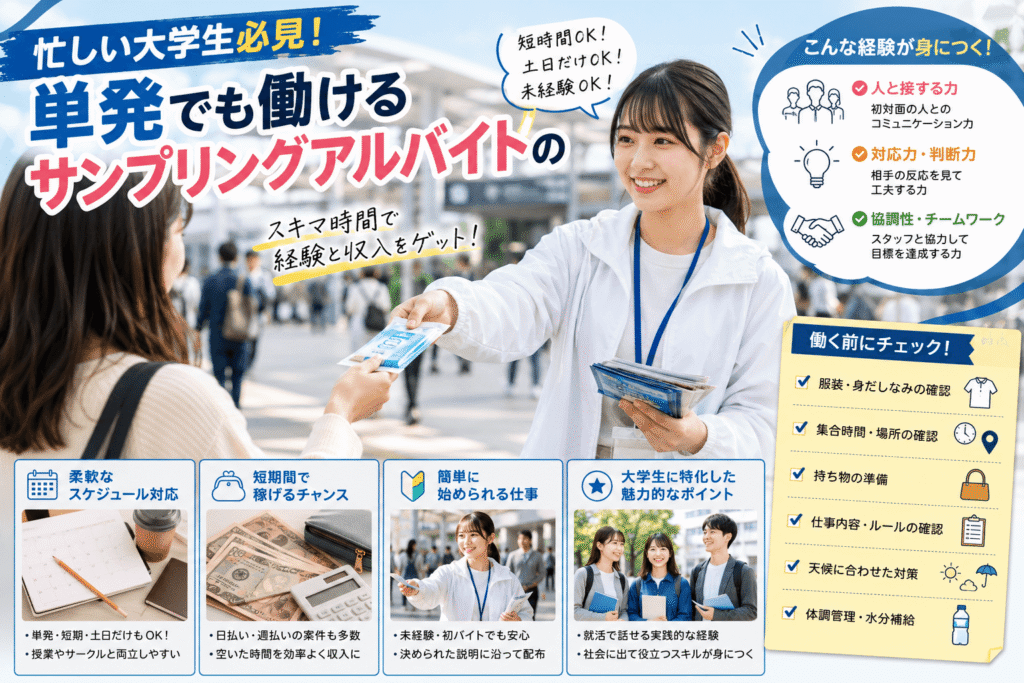 忙しい大学生必見!単発でも働けるサンプリングアルバイトのすすめ