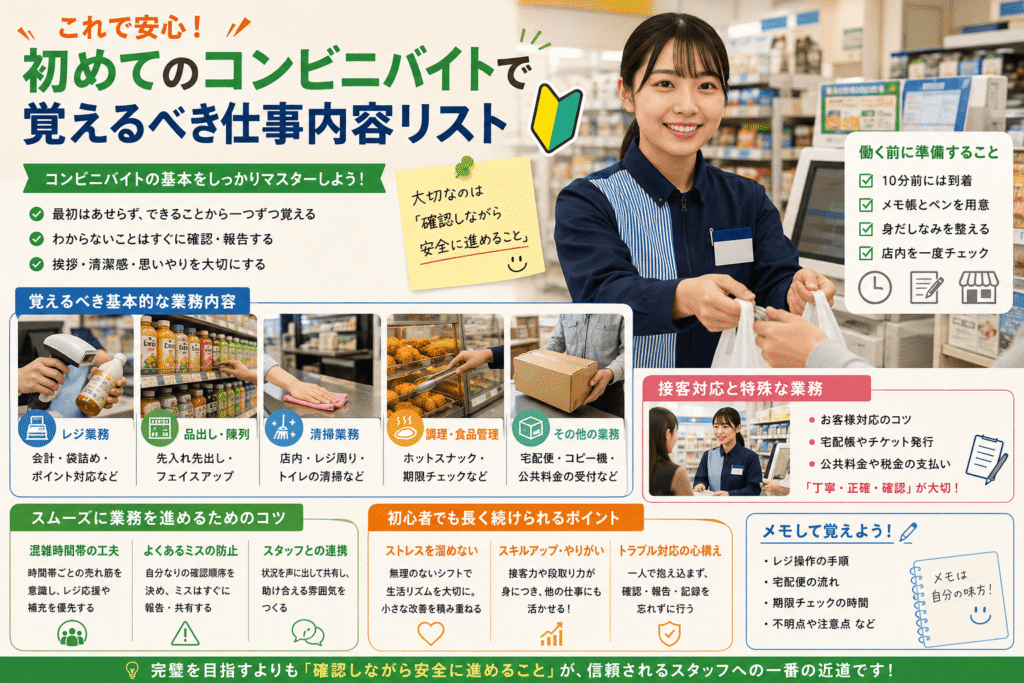 これで安心!初めてのコンビニバイトで覚えるべき仕事内容リスト