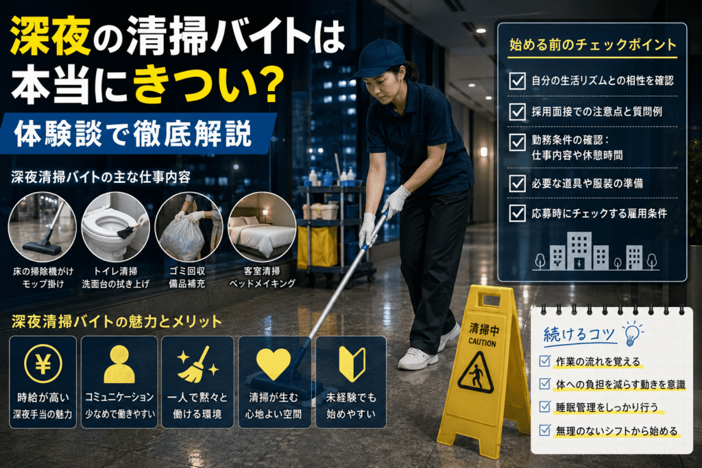 深夜の清掃バイトは本当にきつい？体験談で徹底解説