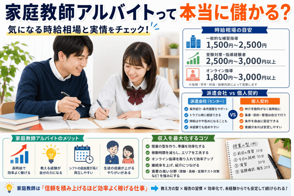家庭教師アルバイトって本当に儲かる？気になる時給相場と実情をチェック！