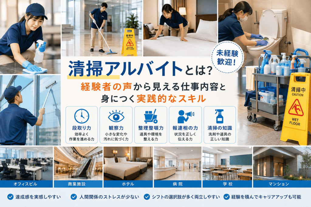 清掃アルバイトとは?実際の体験談から知る求められるスキル