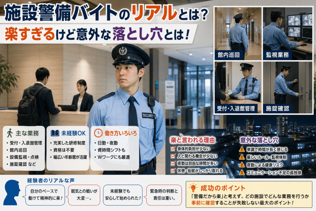 施設警備バイトのリアルとは?楽すぎるけど意外な落とし穴とは!